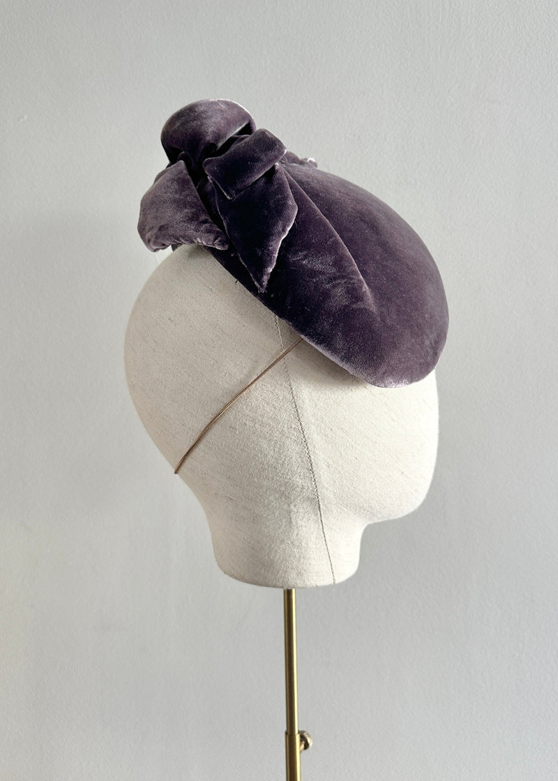 Vitula Velvet Cocktail Hat with Bow in Purple