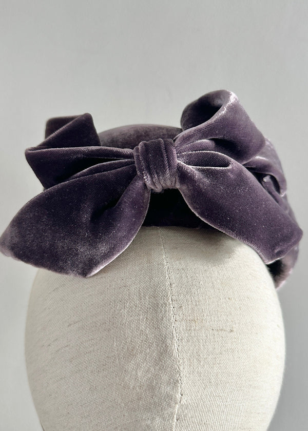 Vitula Velvet Cocktail Hat with Bow in Purple