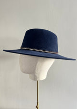 Maria Fedora in Luxury Felt with Crystal Trim in Navy