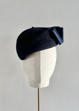 Neso Hat in Luxury Felt with Satin Bow in Midnight