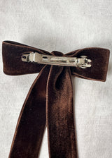 Double Velvet Long Hair Bow in Dark Chocolate