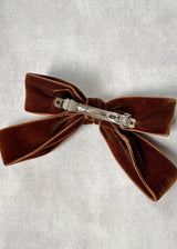 Double Velvet Small Hair Bow in Coffee