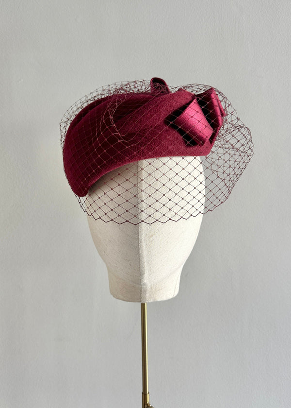 Neso Hat in Luxury Felt with Satin Bow and Veiling