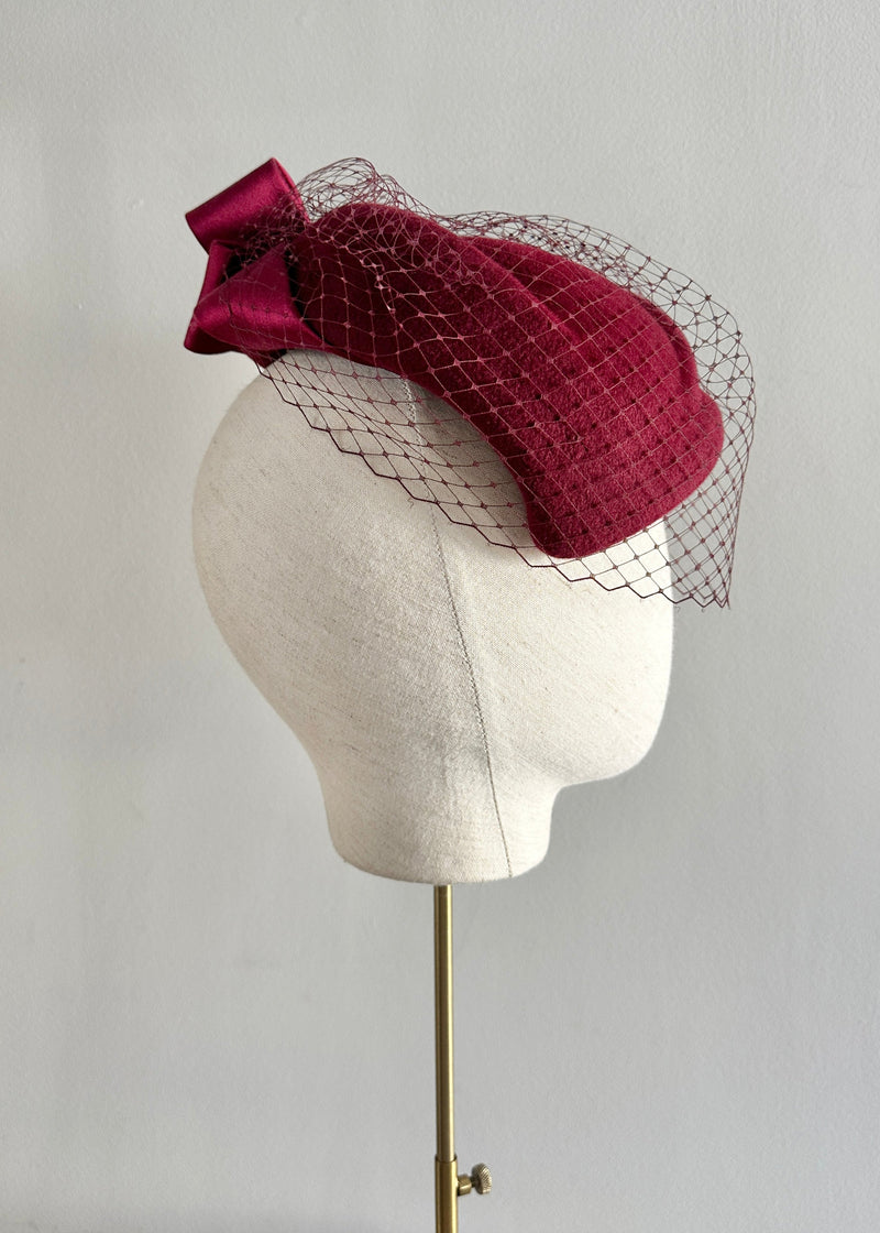 Neso Hat in Luxury Felt with Satin Bow and Veiling