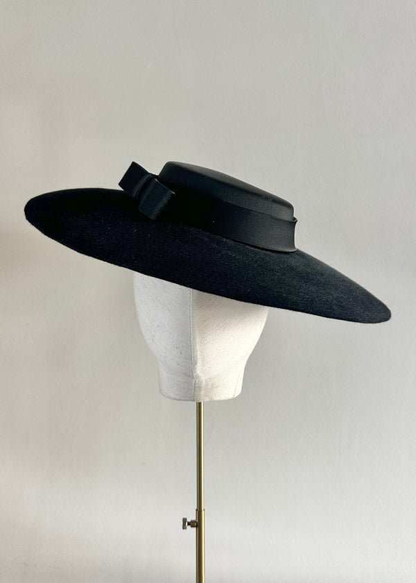 Hera Hat in Luxury Felt with Satin Crown in Black