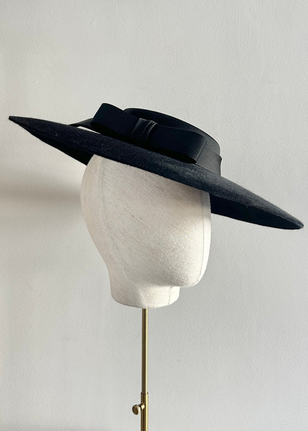 Hera Hat in Luxury Felt with Satin Crown in Black