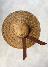 Luxury Sun Hat in Straw with Brown Ribbon in Brandy