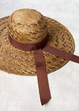 Luxury Sun Hat in Straw with Brown Ribbon in Brandy