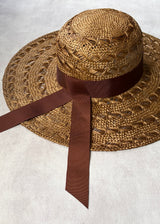 Luxury Sun Hat in Straw with Brown Ribbon in Brandy