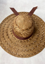 Luxury Sun Hat in Straw with Brown Ribbon in Brandy