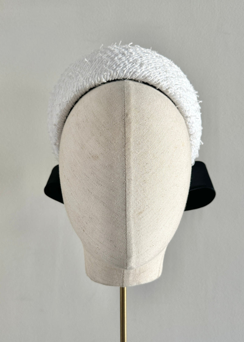 The Halo® in Tweed with Black Satin Bow in White