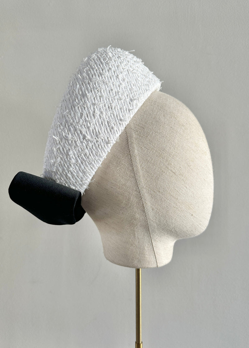 The Halo® in Tweed with Black Satin Bow in White