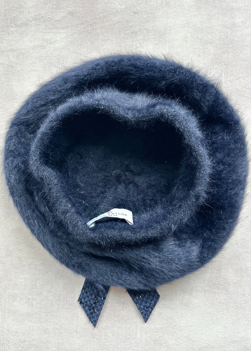 Beret in Mohair with Tweed and Crystal Bow in Navy