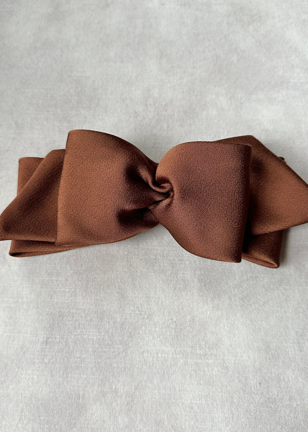 Fauna Satin Bow Hair Clip in Brown