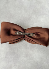 Fauna Satin Bow Hair Clip in Brown