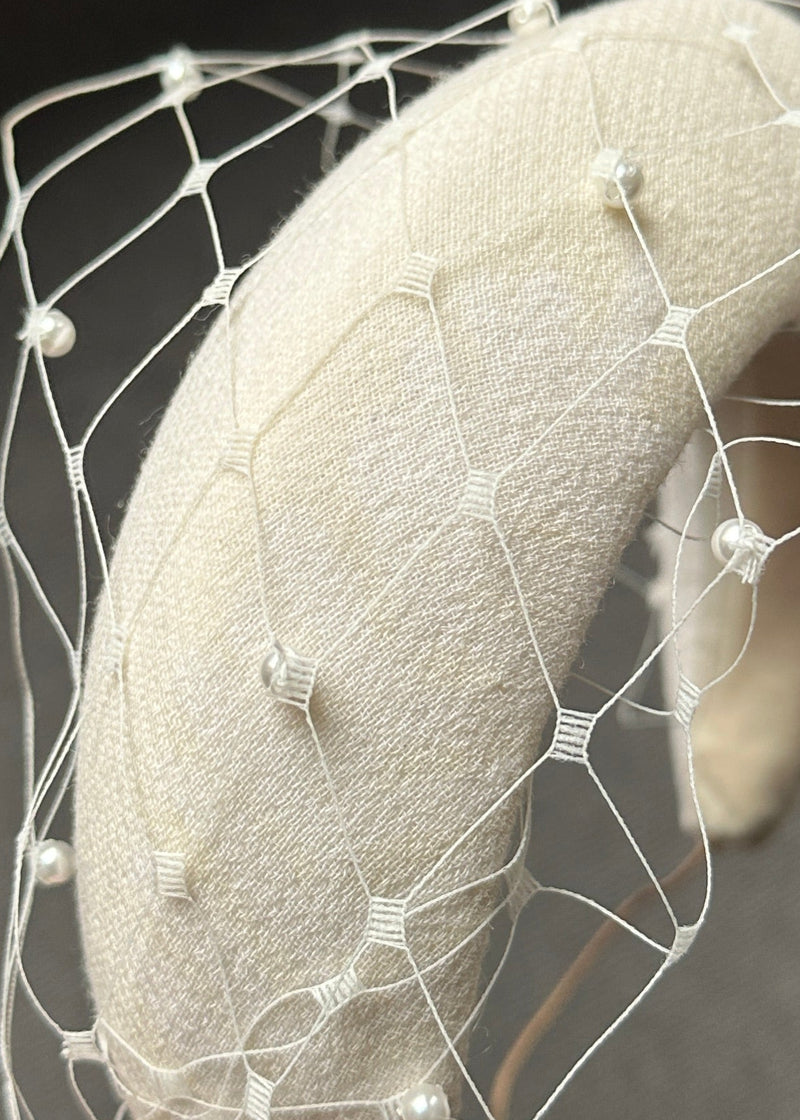 Crescent Moon Band® in Crepe with Pearl Spotted Veil in Vanilla
