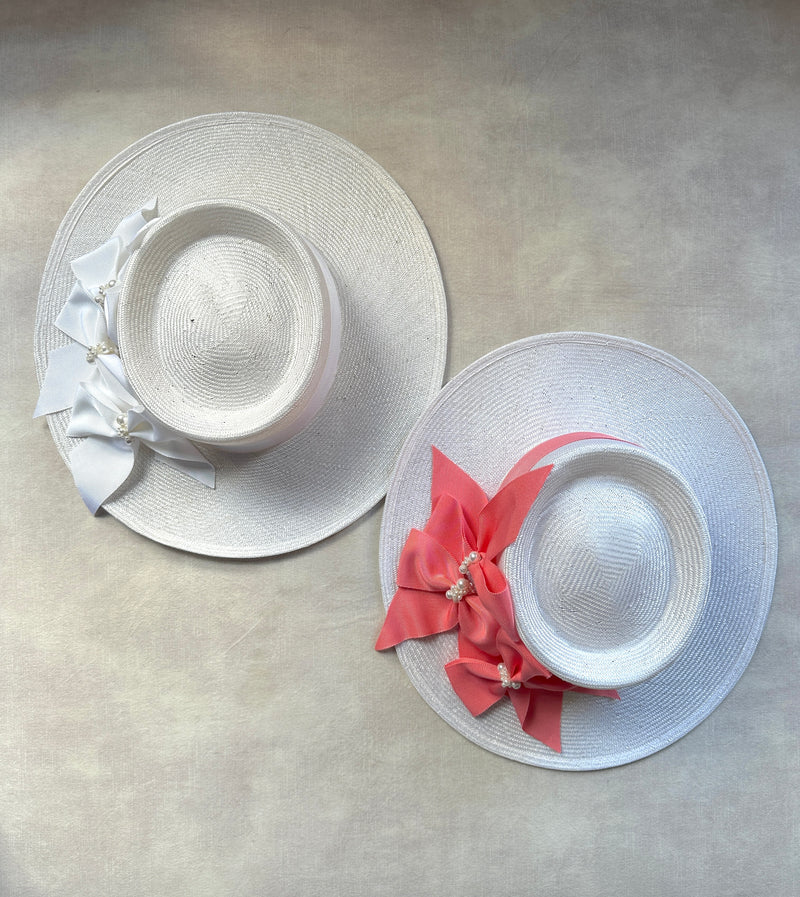 Nixi Boater in Straw with Pearls and Bow Cluster