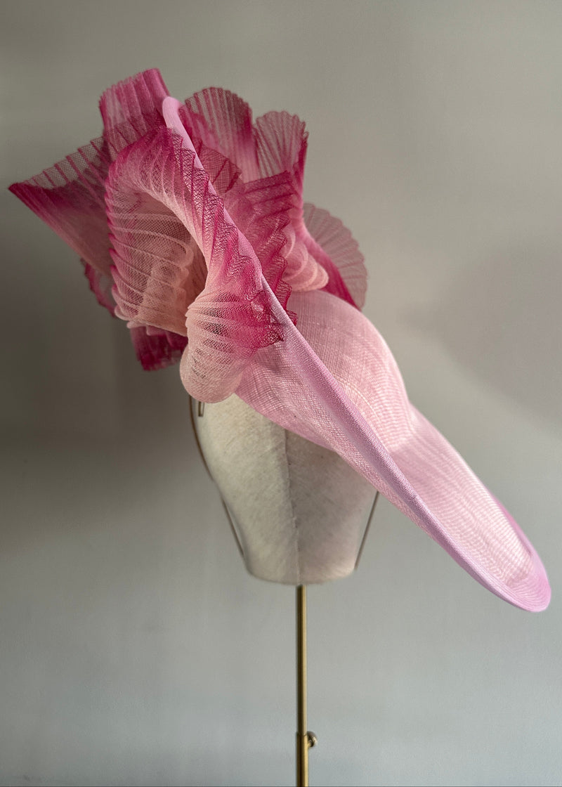 Kyra Hat in Straw with Pleated Crin in Pink