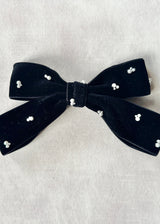Double Velvet Small Hair Bow with Pearls in Black