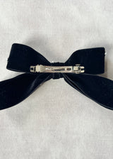 Double Velvet Small Hair Bow with Pearls in Black