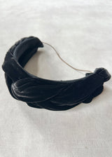 Wide Plaited Velvet Headband in Black