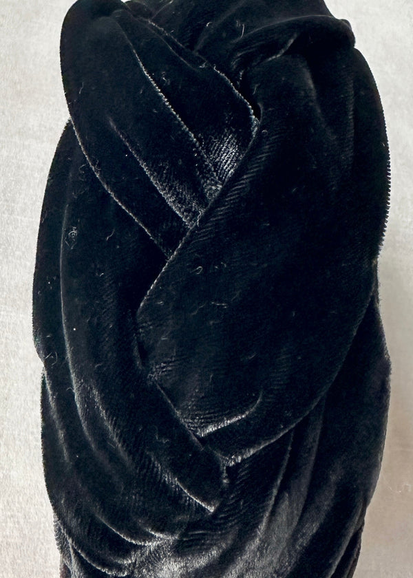 Wide Plaited Velvet Headband in Black