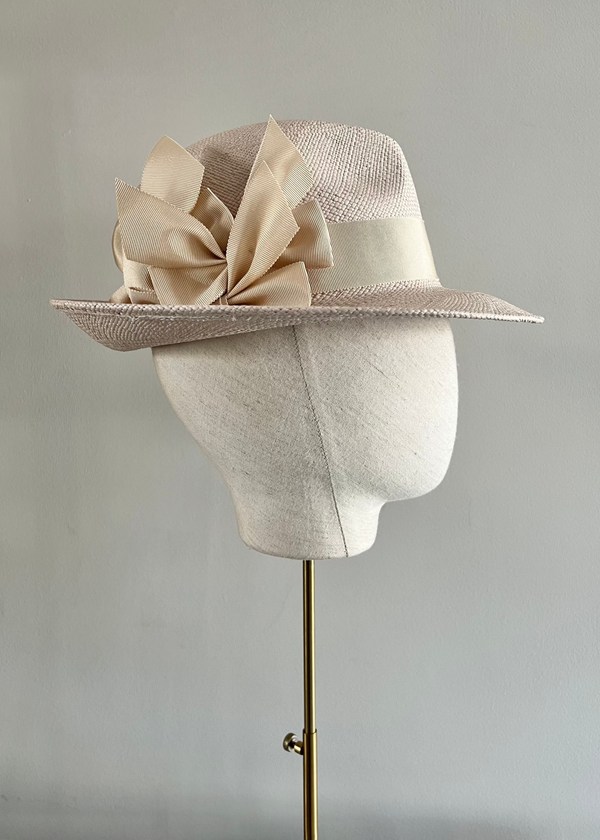 Ishtar Trilby Hat in Straw with Bows in Pink (Copy) Jane Taylor London