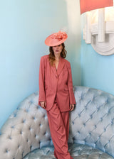 Lilaya Hat in Sinamay with Flower and Veiling in Coral