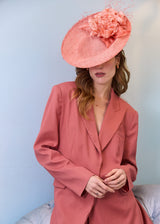 Lilaya Hat in Sinamay with Flower and Veiling in Coral
