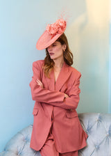 Lilaya Hat in Sinamay with Flower and Veiling in Coral