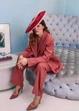 Calypso Hat in Two Tone Straw with Feathers in Red