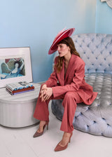 Calypso Hat in Two Tone Straw with Feathers in Red