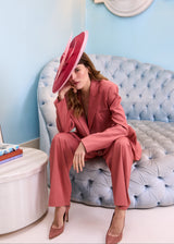 Calypso Hat in Two Tone Straw with Feathers in Red