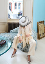 Artemise Hat in Sinamay with Feather Swirl in Ivory