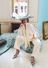 Artemise Hat in Sinamay with Feather Swirl in Ivory