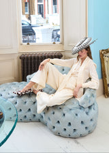 Artemise Hat in Sinamay with Feather Swirl in Ivory