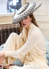 Artemise Hat in Sinamay with Feather Swirl in Ivory