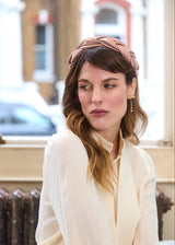 Victoria Plaited Headband in Satin with Pearls in Dusky Blush