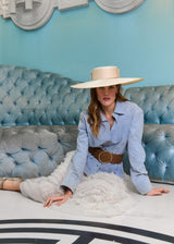 Enid Boater Hat in Straw with Satin Bow in Ivory
