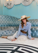 Enid Boater Hat in Straw with Satin Bow in Ivory