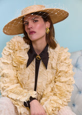 Graduating Brim Hat in Straw with Veiling and Pearls in Natural