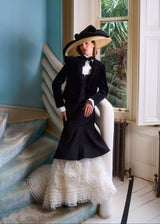 Downturned Brim Hat in Straw and Velvet in Natural