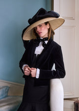 Downturned Brim Hat in Straw and Velvet in Natural