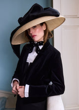 Downturned Brim Hat in Straw and Velvet in Natural