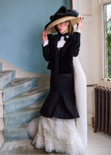 Downturned Brim Hat in Straw and Velvet in Natural