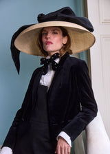 Downturned Brim Hat in Straw and Velvet in Natural