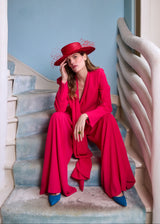 Nixi Boater in Fine Straw with Veil in Red