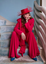 Nixi Boater in Fine Straw with Veil in Red