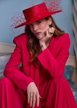 Nixi Boater in Fine Straw with Veil in Red