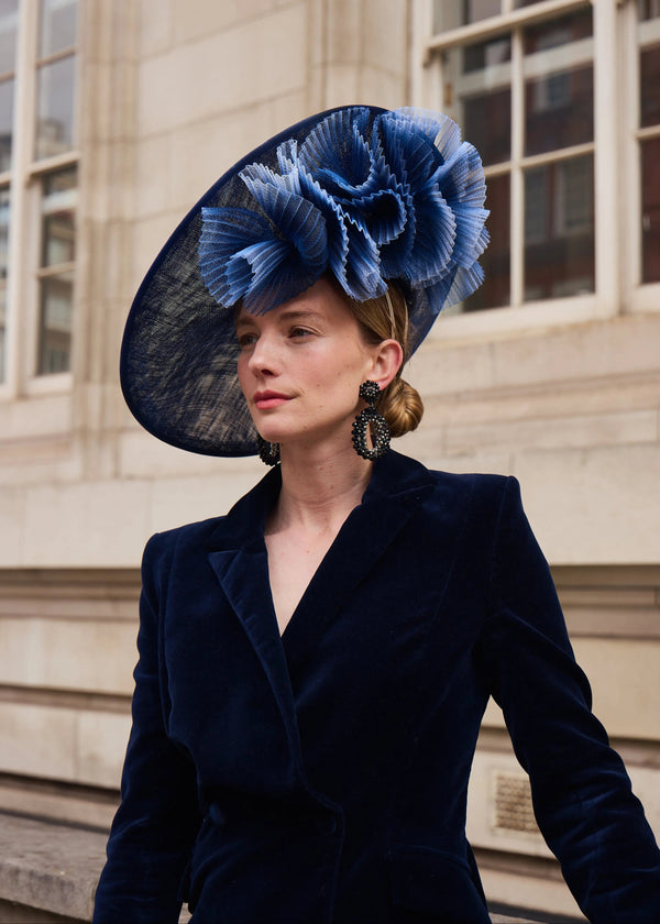 Kyra Hat with Pleated Crin in Navy Jane Taylor London